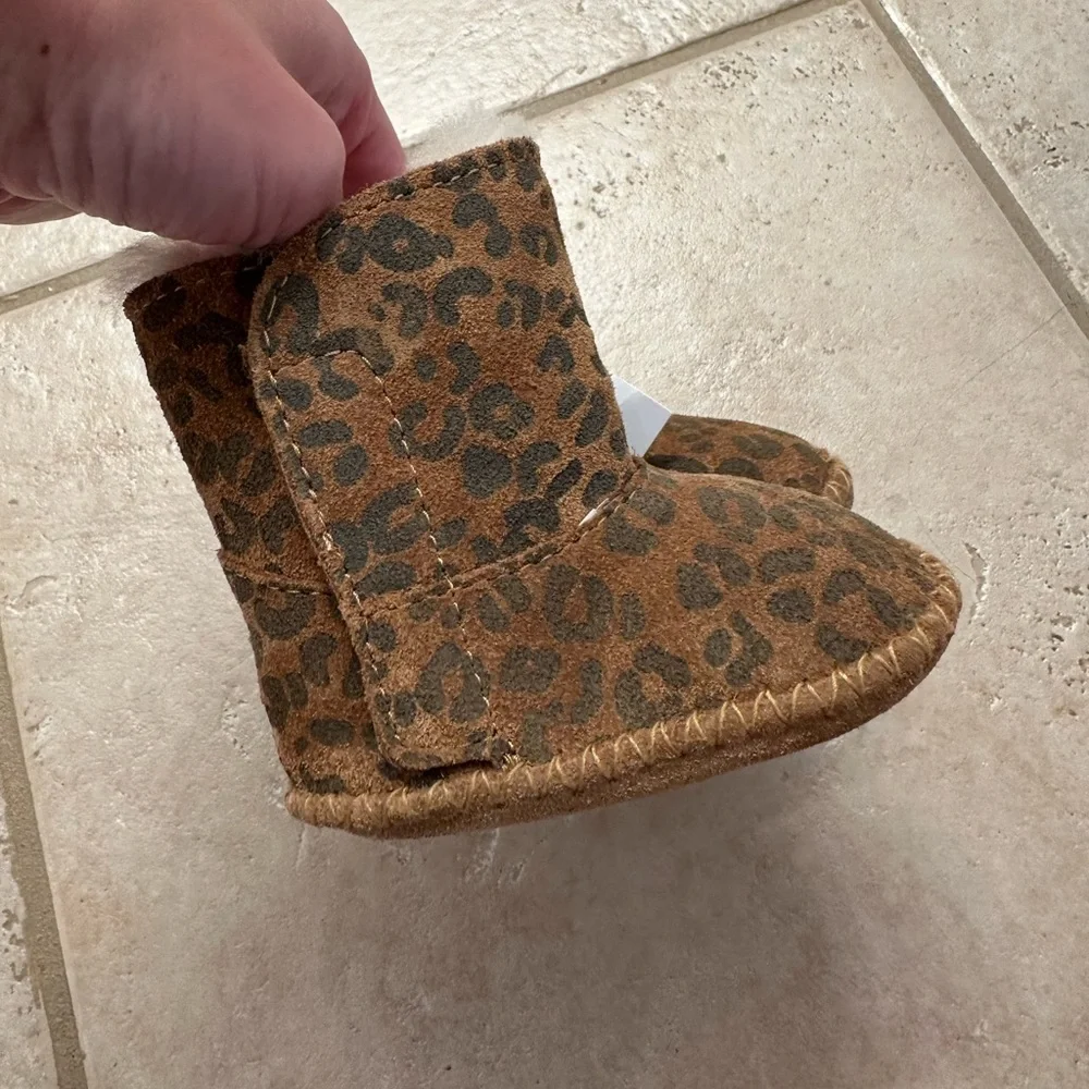 0-6 Month Kids Leopard Print Cozy Faux Fur Boots - Brown